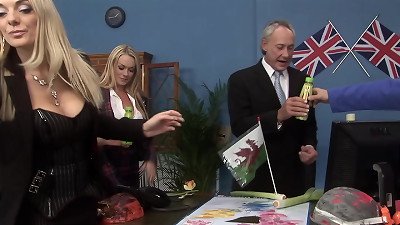 large boobed Brits Stacey Saran And Emma donk deepthroat And pulverize In Mmff four way
