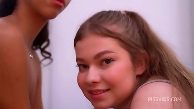 two hot teens Lia and Meow in pee drink gang boink ( humid )